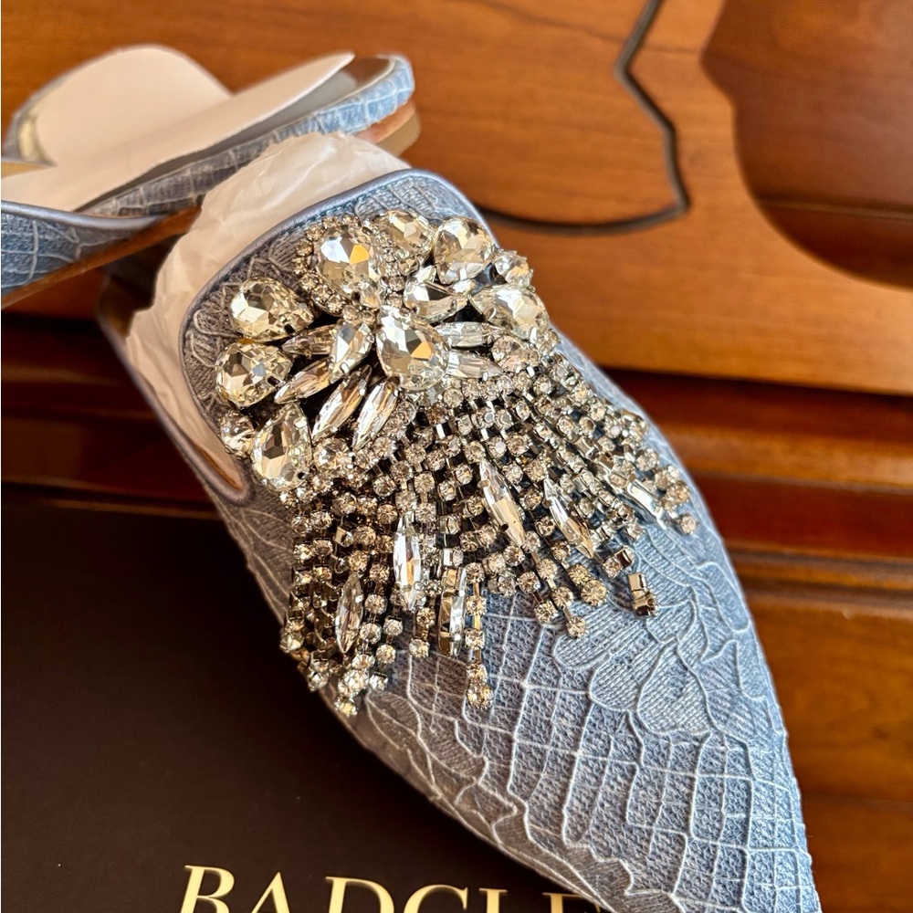 Badgley Mischka Women's Farley Blue Embellished Mules - Picture 10 of 16